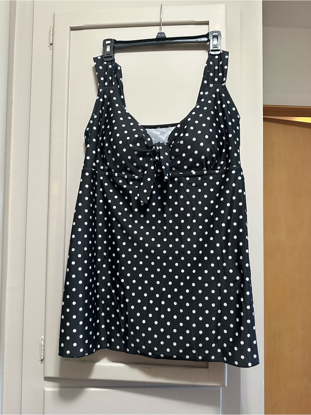 Black & White Polka Dot Swim Dress with Tie Front from Amazon Size 2X